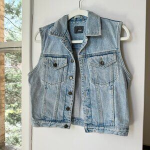 Vintage Liz Claiborne 90s Cropped Liz Wear Denim Jean Vest Collar Blue